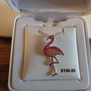 Artistique Sterling Silver Pink Flamingo Crystal Pendant w/Chain NIB
